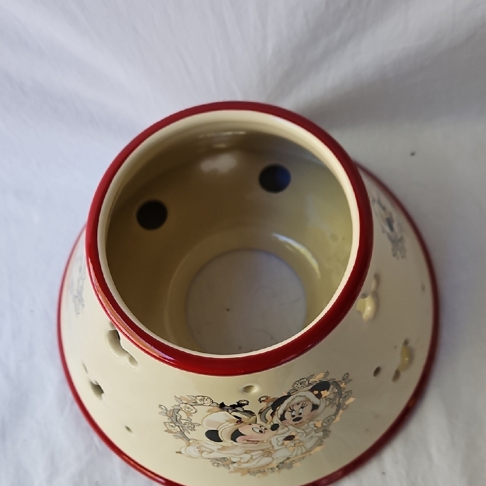 VINTAGE  CERAMIC  CANDLE JAR  SHADE  DISNEY WITH VICTORIAN  MICKEY AND  MINNIE - Picture 16 of 17